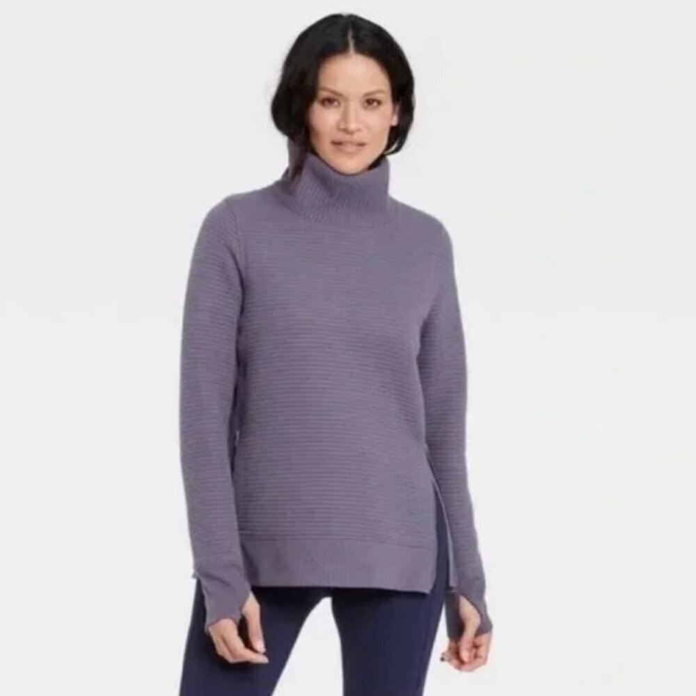 All In Motion Women's Sz Large Quilted Pullover Sweatshirt Purple Gray Mock Neck